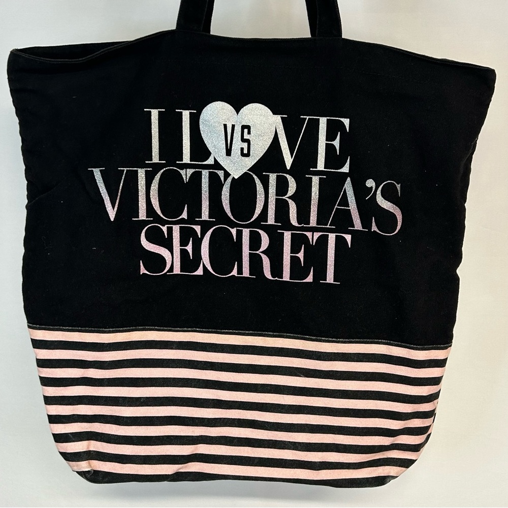 Victorias Secret Large Tote Bag Sparkle Metallic‎ Stripes Travel Resort Beach - Picture 2 of 9